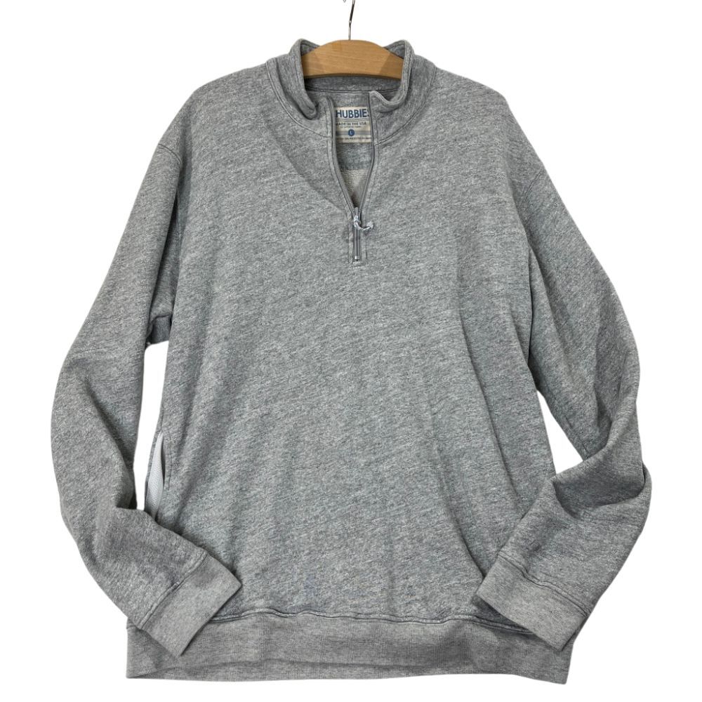 Chubbies Pullover Gray Sweater Mock Neck 1/4 Zip Outdoors Cotton Men USA Sz Lrg
